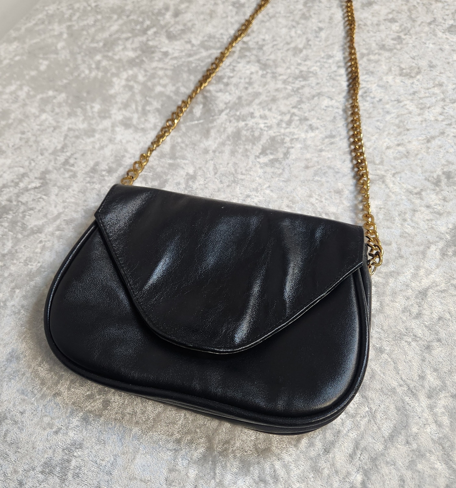 Jj Winters Black Crossbody Italian Leather Bag W Chain Strap